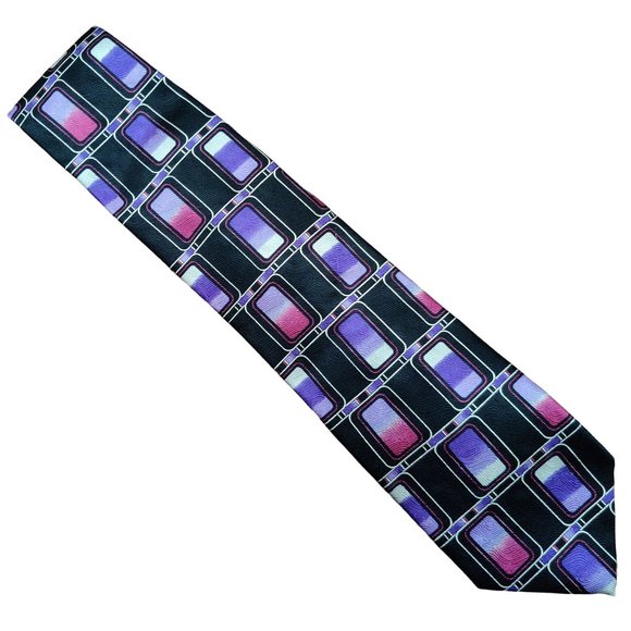 Angelo Litrico Mens Necktie C&A Silk Purple Black Abstract Ombre Statement Tie - Picture 2 of 7